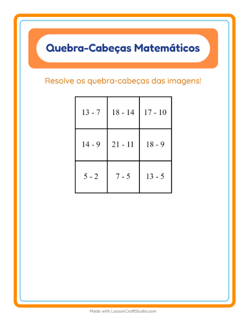 Pré-visualização da ficha de Quebra-cabeça Matemático com Partes do corpo para 1º ano do ensino fundamental