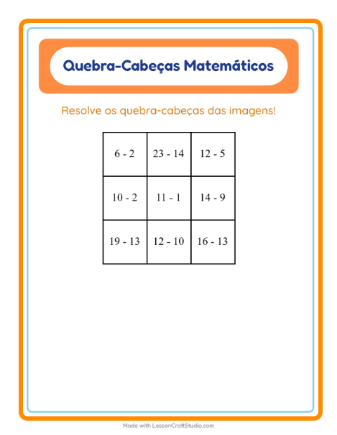 Pré-visualização da ficha de Quebra-cabeça Matemático com Páscoa para 1º ano do ensino fundamental