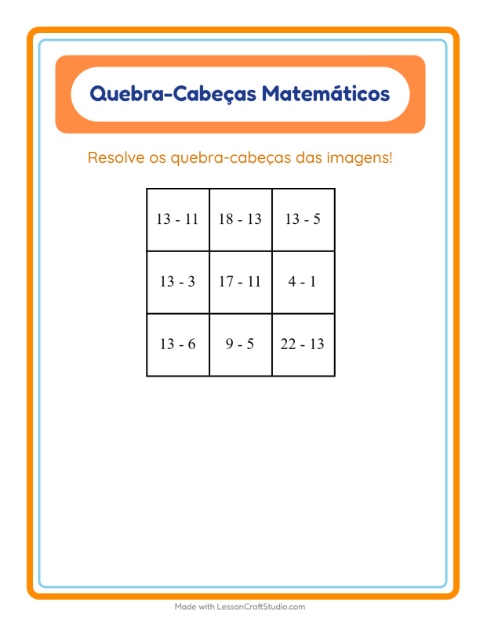 Pré-visualização da ficha de Quebra-cabeça Matemático com Praia para 1º ano do ensino fundamental