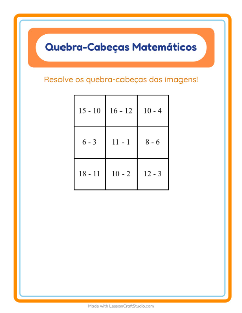 Pré-visualização da ficha de Quebra-cabeça Matemático com Primavera para 1º ano do ensino fundamental