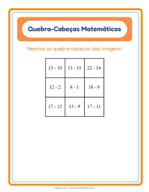 Pré-visualização da ficha de Quebra-cabeça Matemático com Profissões para 1º ano do ensino fundamental