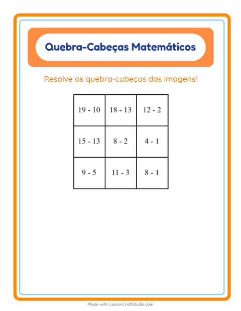 Pré-visualização da ficha de Quebra-cabeça Matemático com Utensílios de cozinha para 1º ano do ensino fundamental