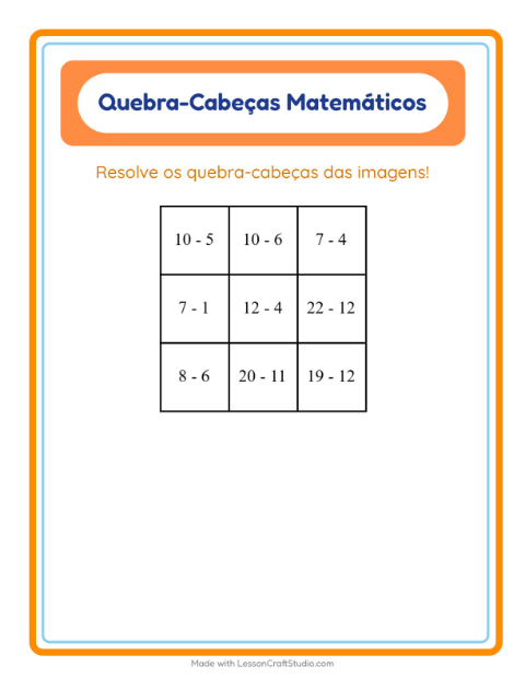 Pré-visualização da ficha de Quebra-cabeça Matemático com Vegetais para 1º ano do ensino fundamental