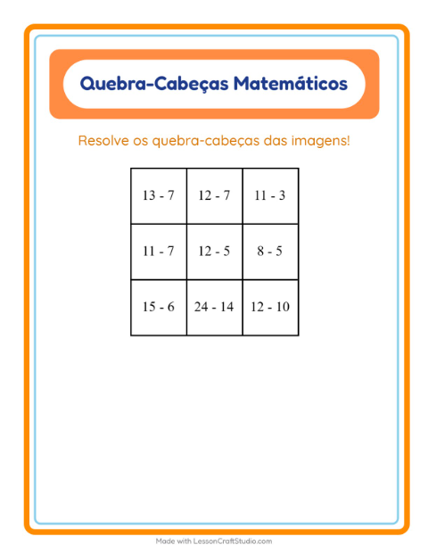 Pré-visualização da ficha de Quebra-cabeça Matemático com Veículos para 1º ano do ensino fundamental