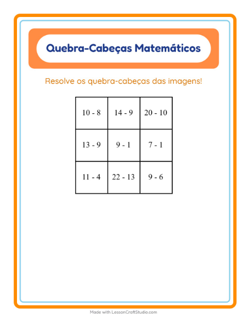 Pré-visualização da ficha de Quebra-cabeça Matemático com Vida marinha para 1º ano do ensino fundamental