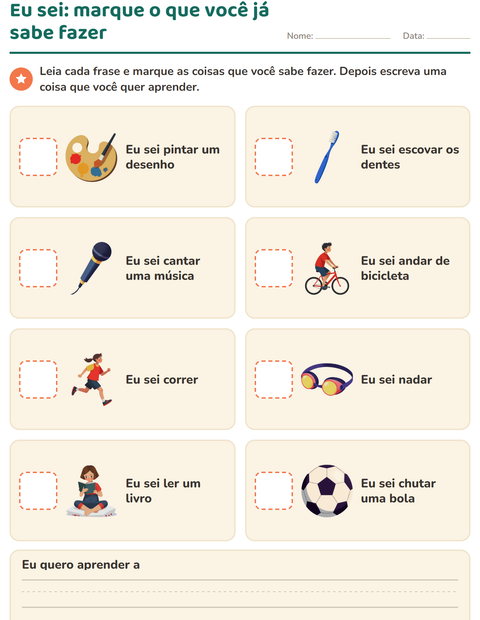Eu sei: marque o que você já sabe fazer
