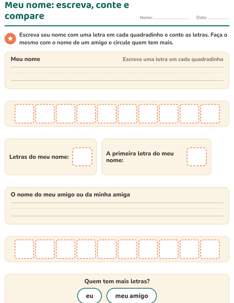 Prévia: Meu nome: escreva, conte e compare