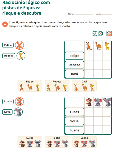 Pré-visualização da ficha de Raciocínio lógico com Animais do zoológico para 1º ano do ensino fundamental