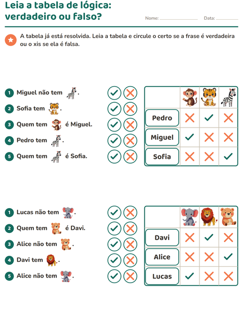 Pré-visualização da ficha de Raciocínio lógico com Animais do zoológico para 2º ano do ensino fundamental