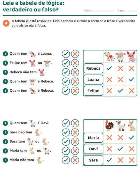 Pré-visualização da ficha de Raciocínio lógico com Animais da fazenda para 2º ano do ensino fundamental