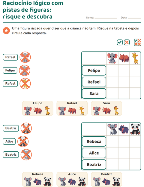 Pré-visualização da ficha de Raciocínio lógico com Animais do zoológico para 1º ano do ensino fundamental
