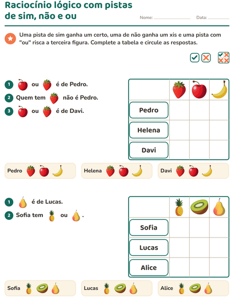 Pré-visualização da ficha de Raciocínio lógico com Frutas para 2º ano do ensino fundamental