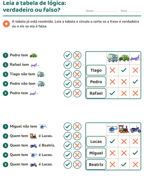Pré-visualização da ficha de Raciocínio lógico com Veículos para 2º ano do ensino fundamental