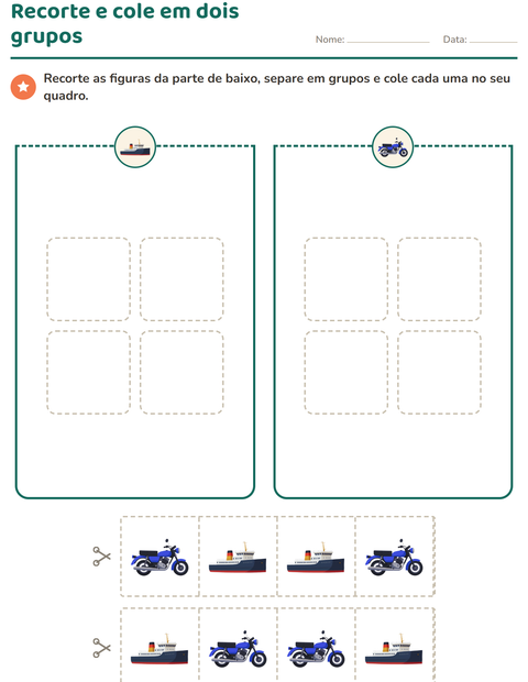 Pré-visualização da ficha de Recorte e colagem com Veículos para Educação infantil (pré-escola, 5-7 anos)