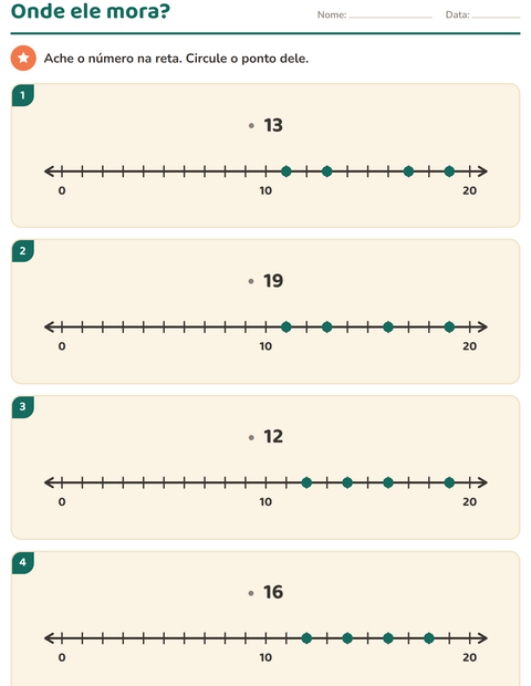 Pré-visualização da ficha de Reta numérica para 1º ano do ensino fundamental