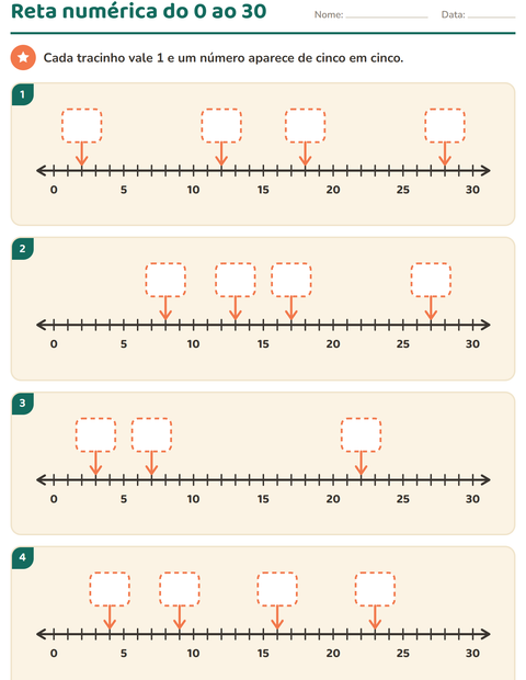 Pré-visualização da ficha de Reta numérica para 1º ano do ensino fundamental