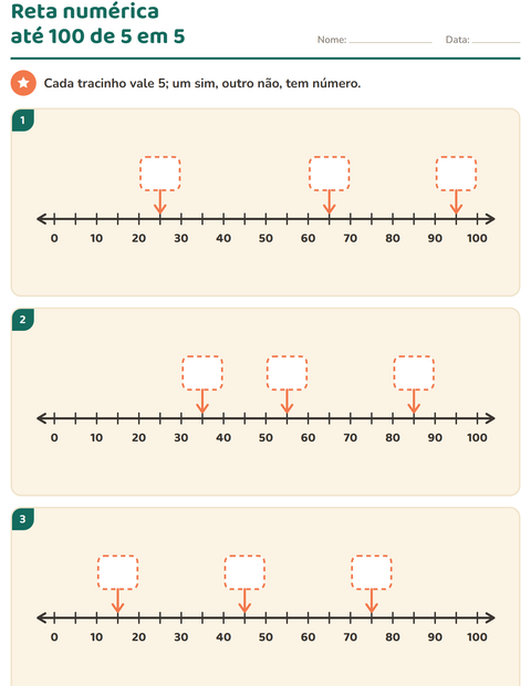 Pré-visualização da ficha de Reta numérica para 1º ano do ensino fundamental