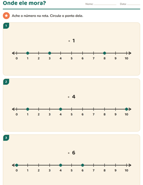 Pré-visualização da ficha de Reta numérica para 1º ano do ensino fundamental