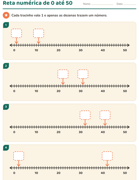 Pré-visualização da ficha de Reta numérica para 1º ano do ensino fundamental