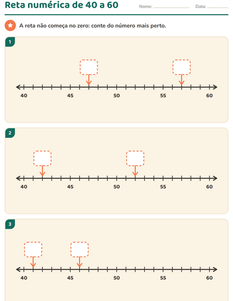 Pré-visualização da ficha de Reta numérica para 2º ano do ensino fundamental