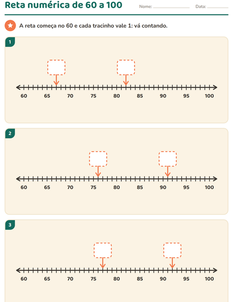 Pré-visualização da ficha de Reta numérica para 2º ano do ensino fundamental