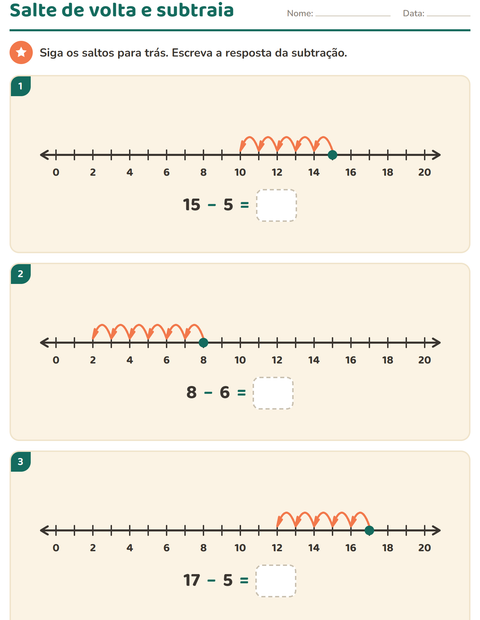 Pré-visualização da ficha de Reta numérica para 1º ano do ensino fundamental