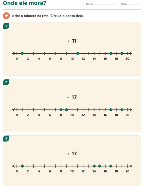 Pré-visualização da ficha de Reta numérica para 1º ano do ensino fundamental