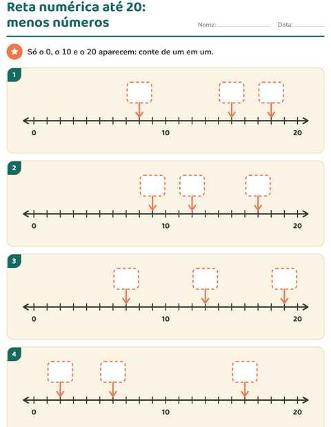 Reta numérica até 20 com apenas três números escritos