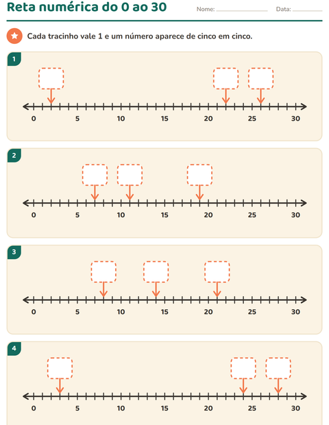 Pré-visualização da ficha de Reta numérica para 1º ano do ensino fundamental
