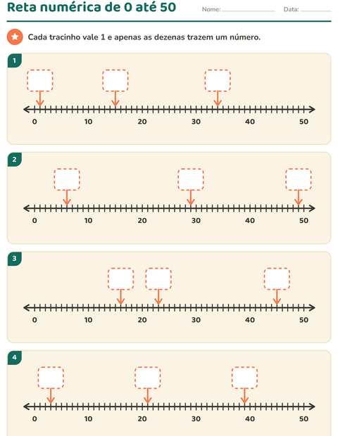 Pré-visualização da ficha de Reta numérica para 1º ano do ensino fundamental