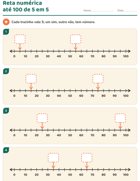 Pré-visualização da ficha de Reta numérica para 1º ano do ensino fundamental