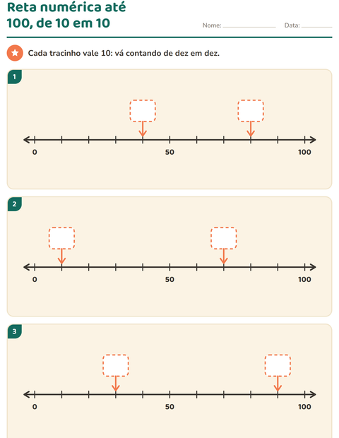 Pré-visualização da ficha de Reta numérica para 1º ano do ensino fundamental