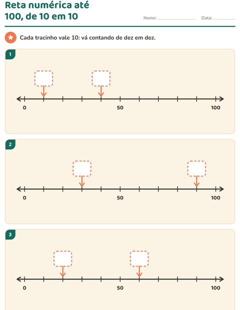 Pré-visualização da ficha de Reta numérica para 1º ano do ensino fundamental