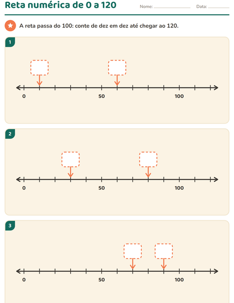 Pré-visualização da ficha de Reta numérica para 1º ano do ensino fundamental