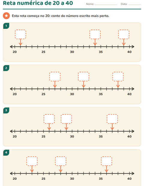 Pré-visualização da ficha de Reta numérica para 1º ano do ensino fundamental
