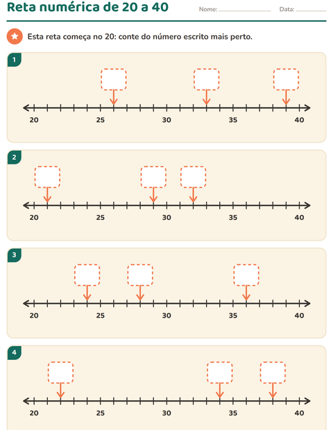 Pré-visualização da ficha de Reta numérica para 1º ano do ensino fundamental