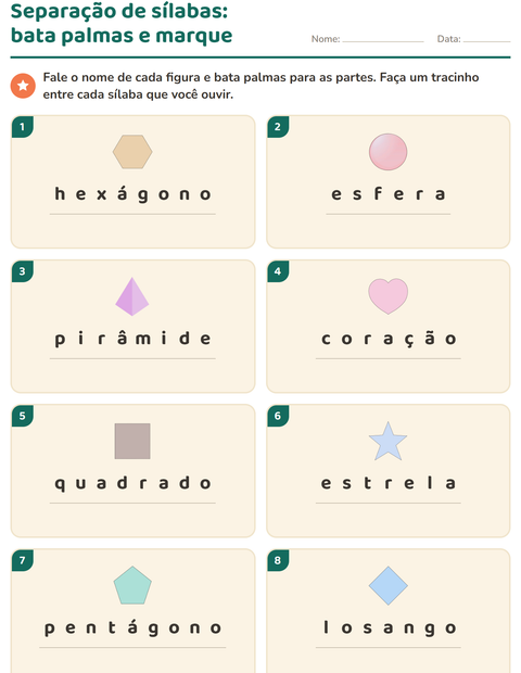 Pré-visualização da ficha de Separação de sílabas com Formas para 1º ano do ensino fundamental