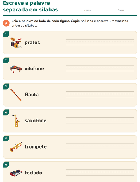Pré-visualização da ficha de Separação de sílabas com Música para 1º ano do ensino fundamental