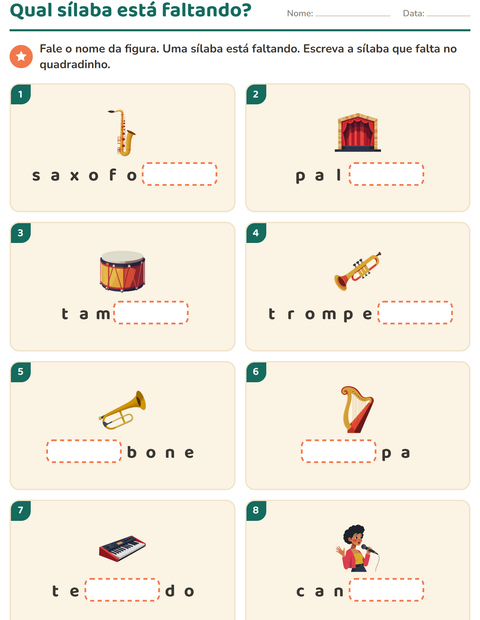 Pré-visualização da ficha de Separação de sílabas com Música para 1º ano do ensino fundamental