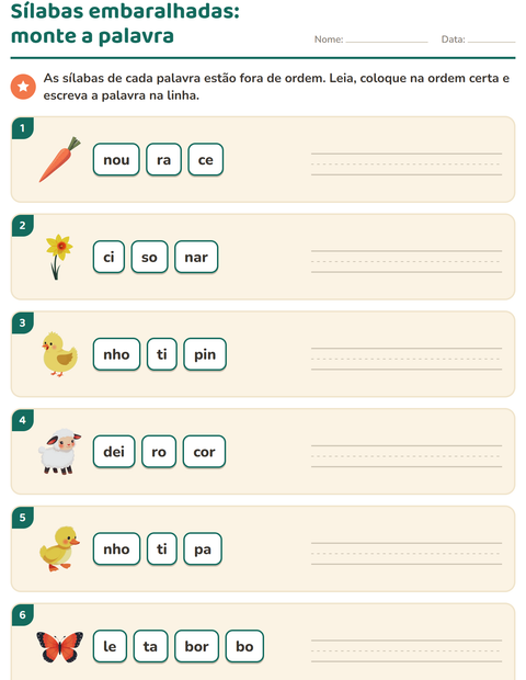 Pré-visualização da ficha de Separação de sílabas com Páscoa para 1º ano do ensino fundamental