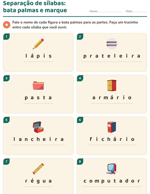 Pré-visualização da ficha de Separação de sílabas com Sala de aula para 1º ano do ensino fundamental