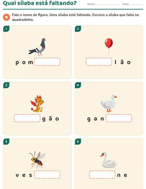 Pré-visualização da ficha de Separação de sílabas com Coisas que voam para 1º ano do ensino fundamental