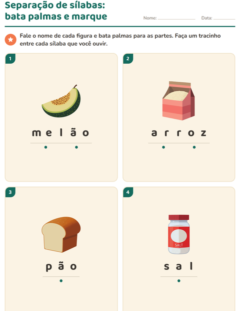 Pré-visualização da ficha de Separação de sílabas com No supermercado para 1º ano do ensino fundamental