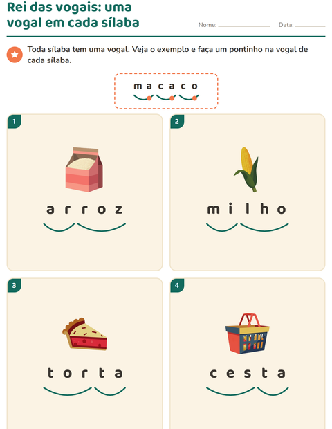 Pré-visualização da ficha de Separação de sílabas com No supermercado para 1º ano do ensino fundamental