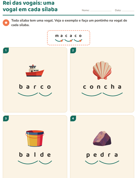 Pré-visualização da ficha de Separação de sílabas com Praia para 1º ano do ensino fundamental