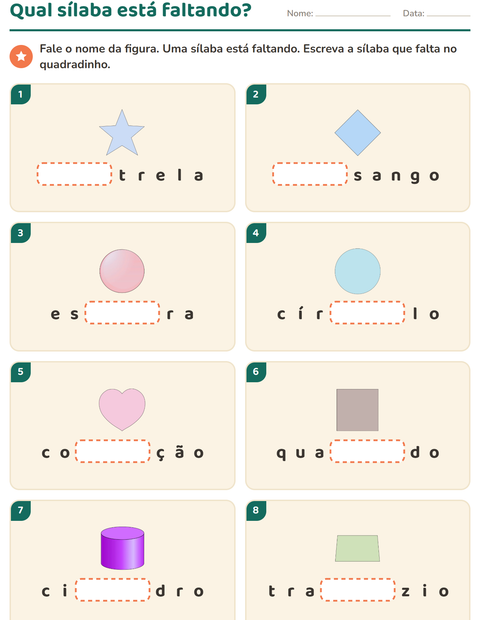 Pré-visualização da ficha de Separação de sílabas com Formas para 1º ano do ensino fundamental
