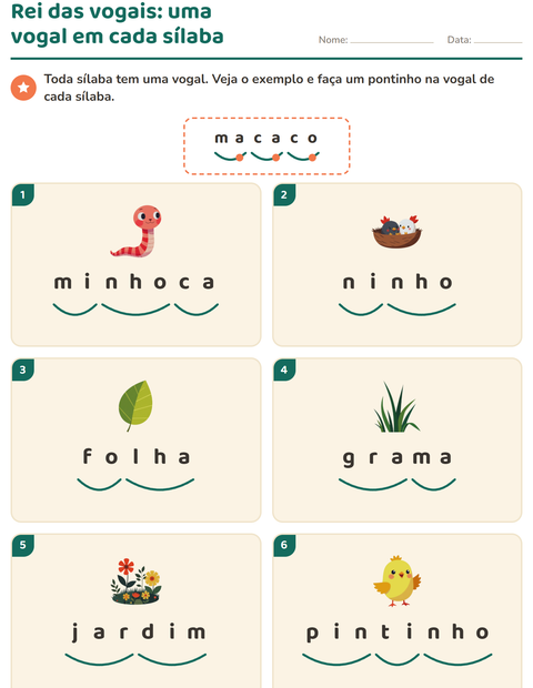 Pré-visualização da ficha de Separação de sílabas com Primavera para 1º ano do ensino fundamental