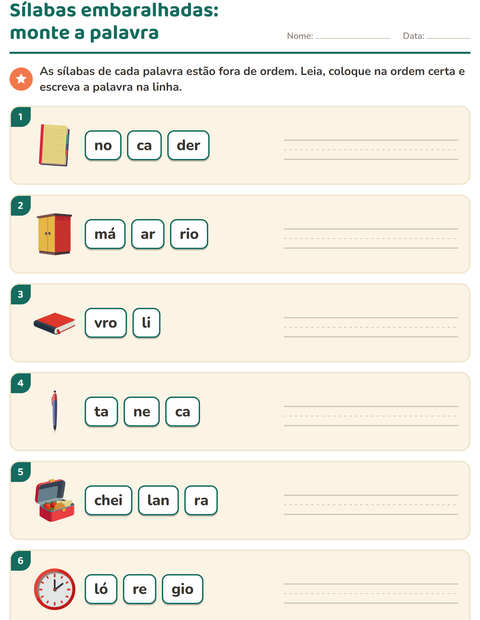 Pré-visualização da ficha de Separação de sílabas com Sala de aula para 1º ano do ensino fundamental