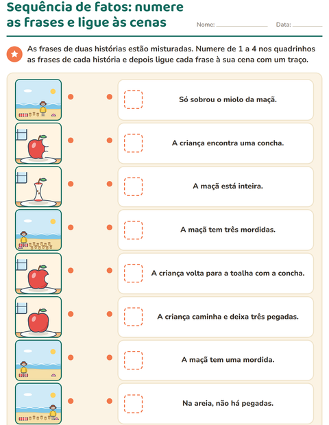 Pré-visualização da ficha de Sequência de fatos para 1º ano do ensino fundamental