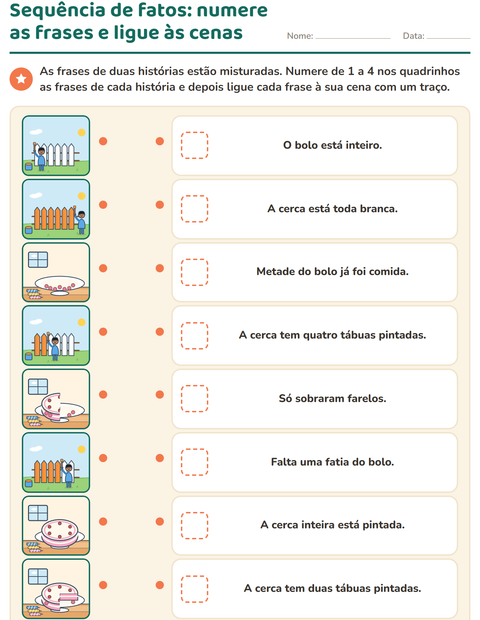 Pré-visualização da ficha de Sequência de fatos para 1º ano do ensino fundamental